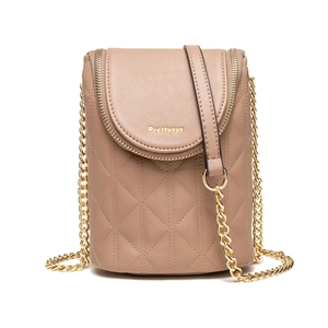 Sac Bandoulière Matelassé à Losanges pour Femmes Sac de Téléphone Cuir PU Chaîne Double Fermeture Éclair Petit Sac à Épaule