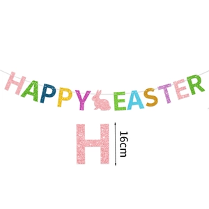 Colorful glittery Happy Easter banner with a pink bunny silhouette for party decoration