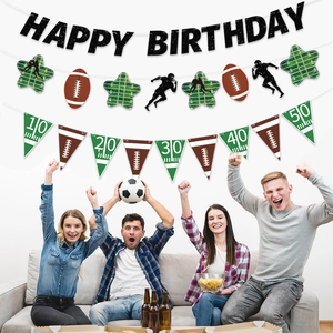 Set di striscioni di compleanno a tema football americano con decorazioni di sagome
