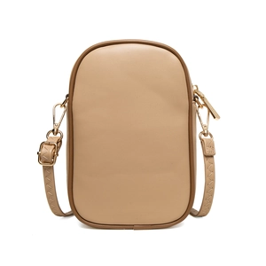 Mini sac bandoulière en cuir PU marron clair pour téléphone avec détails dorés élégants