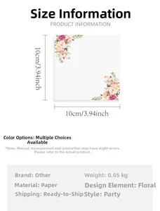 Detailed sizing chart for floral wedding place cards featuring 10cm square dimensions