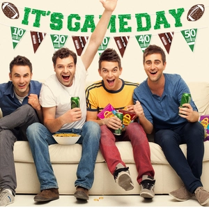 American football party decoration set with Game Day banner and football garlands