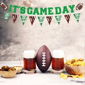 Football Theme Party Decoration Set Glitter Green It's Game Day Letter Banner And Yardage Triangle Flags For Sports Games