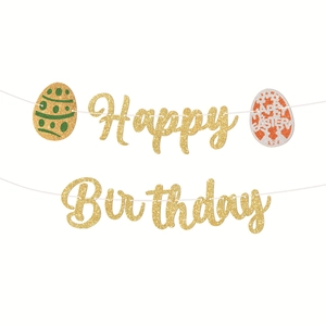 Glittering Happy Birthday and Easter egg banner for festive party wall decoration