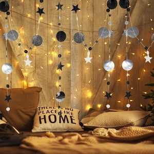 Hanging Star Circle Garland Mirror Paper Glitter Reflective Festive Party Streamer For Birthday Wedding Christmas Decor