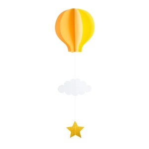 Détail de suspension en papier ballon 3D avec nuages jaunes et étoile scintillante