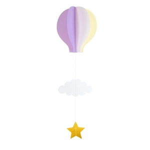 Détail de suspension montgolfière 3D avec nuage et décoration étoile dorée brillante