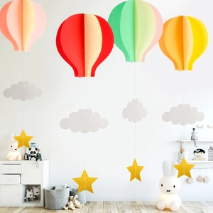 Décorations Suspendues en Papier 3D Montgolfière et Cœur Avec Nuage Étoile Paillettes pour Fête d'Anniversaire Décoration Chambre d'Enfant