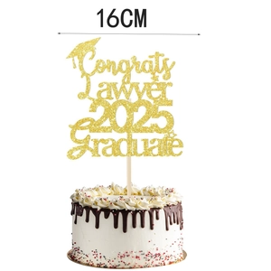 Congrats Lawyer 2025 Graduate Cake Topper Gold Glitter Paper Party Decoration Law School Graduation Celebrating Sign