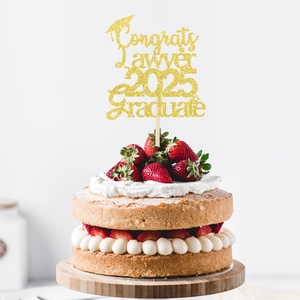 Gold glitter Congrats Lawyer 2025 Graduate cake topper for law school graduation party decor