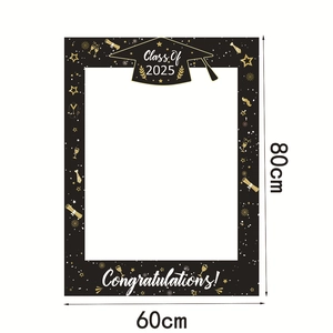 Class of 2025 graduation photo booth frame props with gold stars and hats 80x60cm
