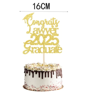 Gold glitter Congrats Lawyer 2025 cake topper for graduation party decoration, 16cm wide