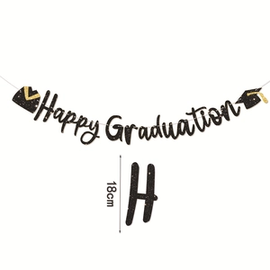 Glitter Happy Graduation Banner Garland Paper Backdrop Decorations Bachelor Cap For Graduation Party Ceremonies Decor