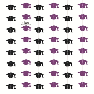 Graduation Mortarboard Garland Banner Bachelor Cap Hanging Decorations Paper Cardstock For Ceremony Party Layout Black Purple