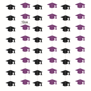 Pack of 6 black and purple graduation cap garlands, 12cm wide party decorations