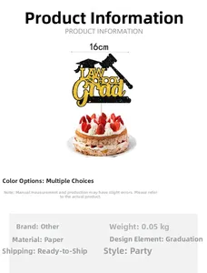 Macro view of Law School Grad cake topper with black gold glitter finish and 16cm width