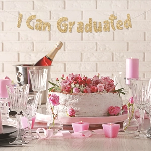 Striscione glitterato oro I Can Graduated per decorazione murale di festa di laurea elegante