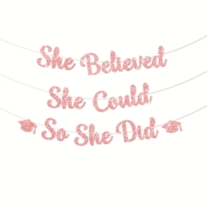 Graduation Banner She Believed She Could So She Did Glitter Paper Hanging Decoration For Party Inspirational Decor