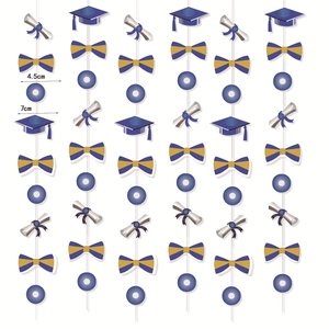 Blue and gold graduation garland with graduation caps and scrolls for party decoration