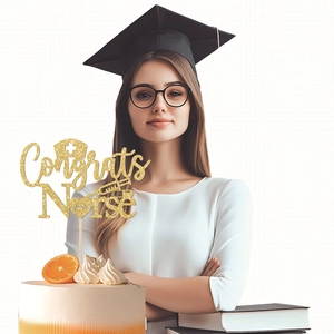 Décoration gâteau Congrats Nurse doré pailleté pour fête de remise de diplôme 2026