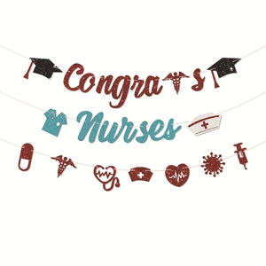 Congrats Nurses Banner Glitter Medical Theme Garland Nurse's Day Graduation Party Decoration Nursing Students Grad Gift