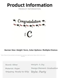 Detail view of 16cm paper graduation bunting flags with Congratulations text and cap