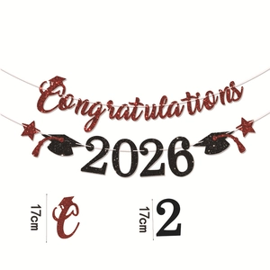 Congratulations 2026 glitter banner for graduation party decor with 17cm tall letters