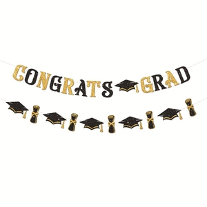 Glitter Congrats Grad Banner Graduation Party Decorations Set Graduation Cap Diploma Scroll Banners For Graduation Ceremony Celebration