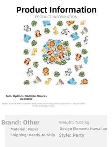 Macro detail of Hawaii animal paper confetti including lion, zebra and tropical leaves