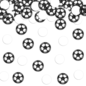 Soccer Theme Party Confetti Black White Gold Glitter Football Shape Round Paper Scraps For Sports Birthday Party Table Decoration