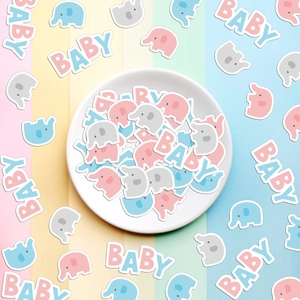Confettis éléphant et lettres baby rose bleu et gris pour décoration de baby shower
