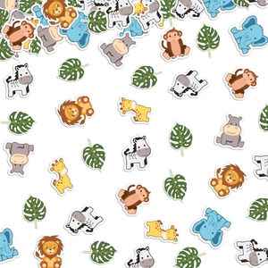 Tropical jungle animal and palm leaf confetti stickers for Hawaiian party decorations