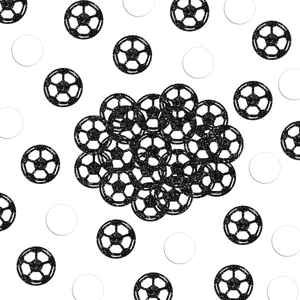 Glittery black and white football confetti decorations for soccer themed party sets