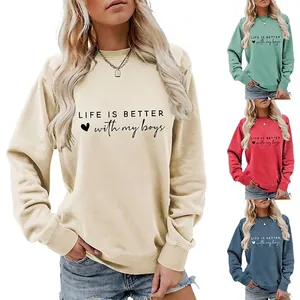 Sweat-Shirt Femme À Col Rond Mélange De Coton À Manches Longues Imprimé Slogan Graphique Coeur Pull Décontracté Streetwear