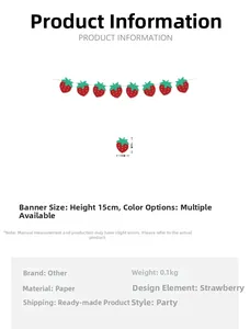 Detailed size chart for strawberry party banner showing dimensions 15cm height and 12cm width