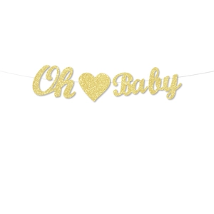 Guirlande dorée pailletée OH Baby avec cœur pour décoration de baby shower