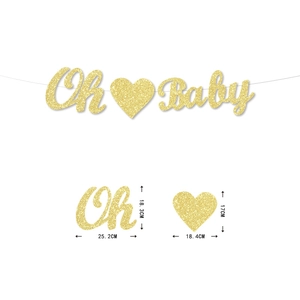 Bannière de Fête Oh Baby Guirlande en Papier Or Scintillant pour Décorations de Baby Shower Anniversaire Célébration Design de Cœur