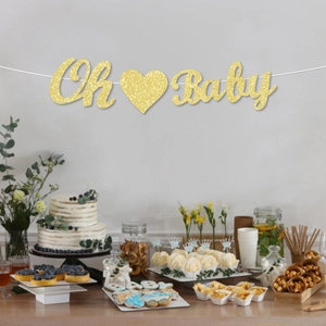 Banderole OH Baby à paillettes dorées pour décoration de fête prénatale chic