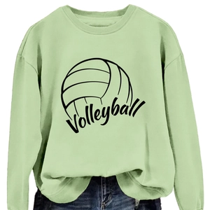 Felpa girocollo a maniche lunghe verde menta con stampa pallavolo nera e scritte