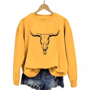 Sweat jaune à col rond avec imprimé graphique tête de taureau noir pour adulte
