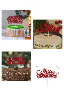 Macro view of red glitter Merry Christmas cake topper showing 18.5cm by 9cm dimensions