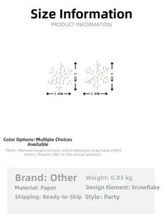 Detailed size specifications for 3.2cm x 2.8cm white paper snowflake party confetti