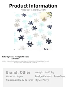 Detailed view of sky blue, dark blue and silver glitter snowflake paper confetti decor