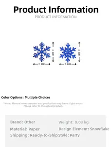 Blue glitter snowflake party confetti detail with dimensions of 3.2cm x 2.8cm on white background