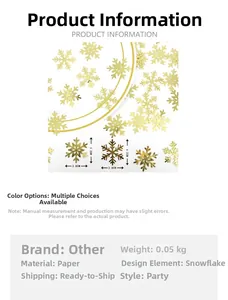 Detailed size guide of gold snowflake confetti for Christmas party table decorations