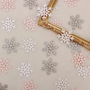 100pcs snowflake confetti set in white, pink, and silver glitter for Christmas parties