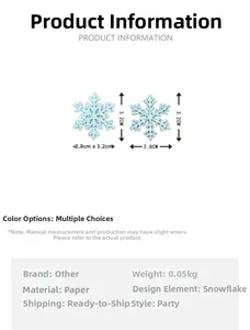 Blue glitter snowflake party confetti with 3.2cm by 2.8cm size measurements shown
