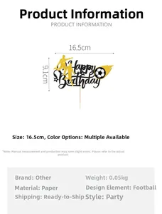 Décoration gâteau football Happy Birthday avec dimensions de 16,5 cm par 9,1 cm