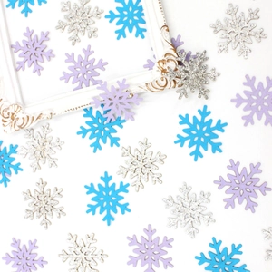 Set coriandoli natalizi 3D a fiocco di neve in blu, lilla e argento glitterato decor