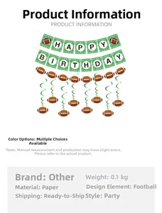 Detail view of the American football party banner set with weight and material specs